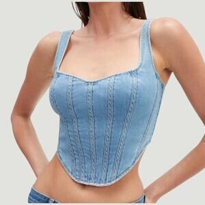 Bardot Blue Denim Corset Top Strapless Zip Back Womens Size XL